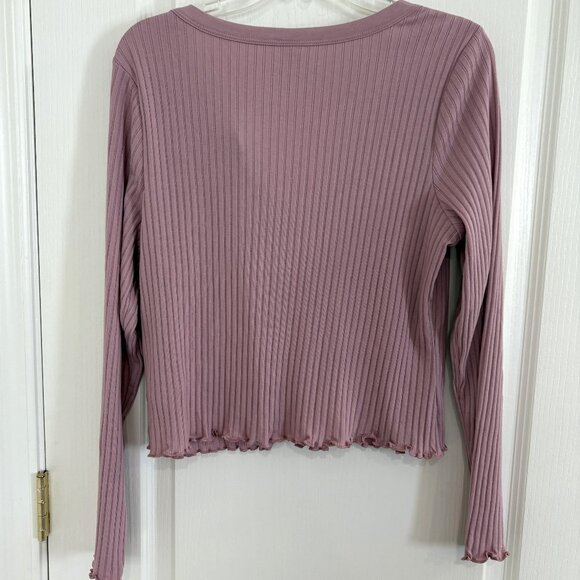 Old Navy Ribbed Knit Pajama Top Split V-neck Mauve Pink Size Large NEW - Picture 4 of 6